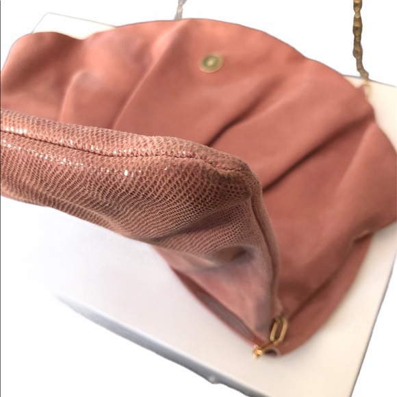 RED Valentino Shimmery Dusty Pink Bow Clutch Crossbody Bag With Gold Chain Strap - Picture 5 of 16